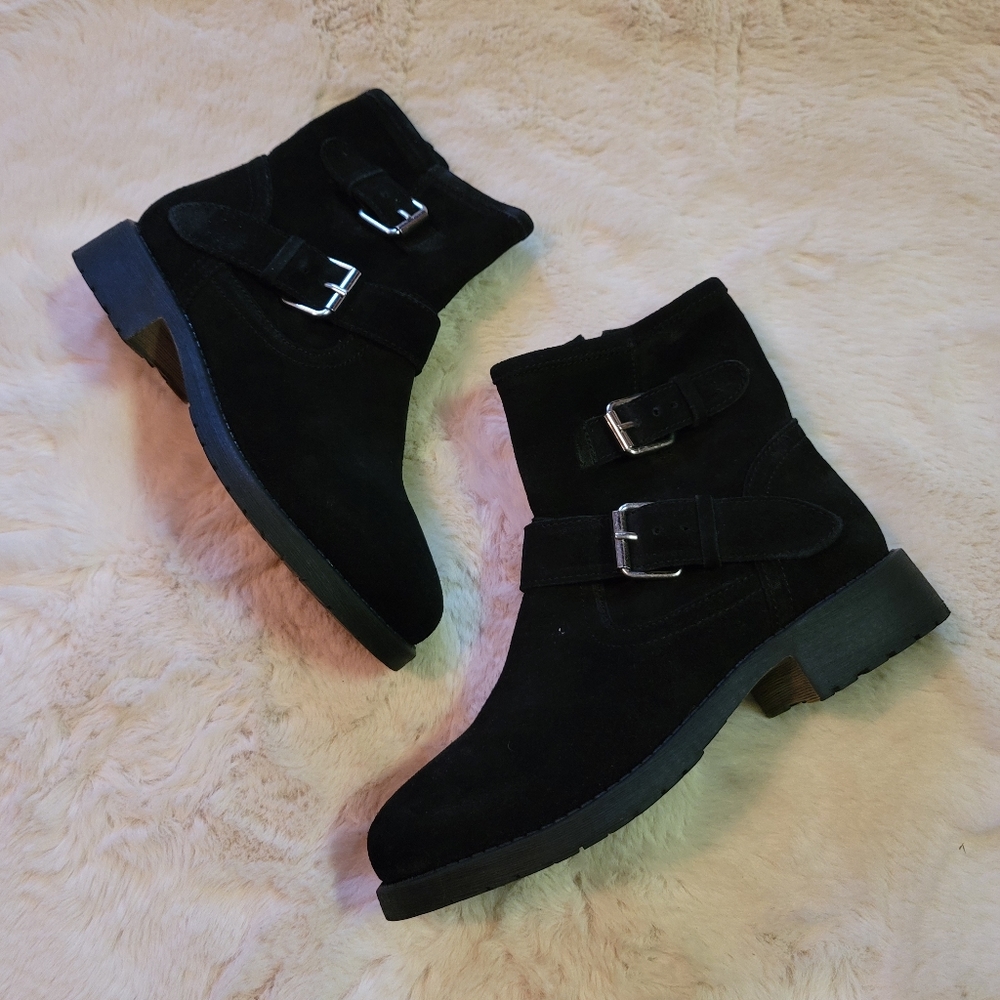 Steve madden alick black leather suede motorcycle boots sz 7 - Picture 4 of 9
